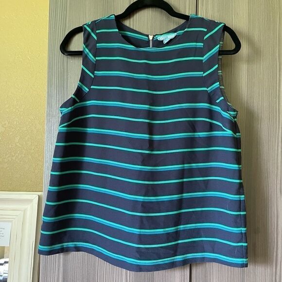 Fleur Bleue Striped Zipper Tank Top Blouse - Picture 2 of 11